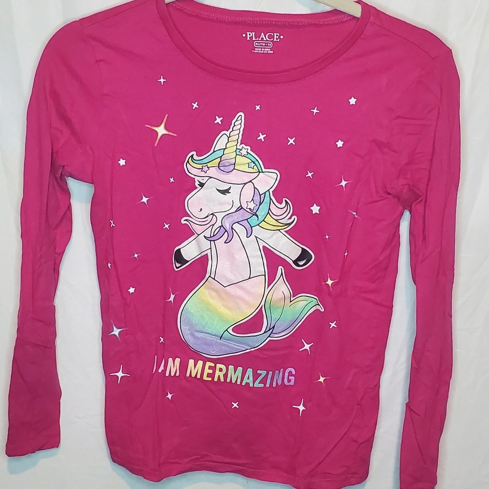 Girls Pink Unicorn Mermaid Long Sleeve Shirt Top Size XL 14 by Children place
